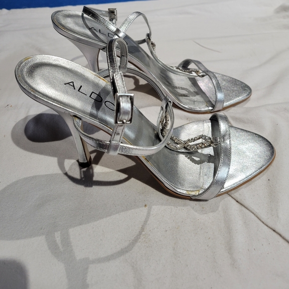 ALDO Silver Heels with Rhinestones. Size 5 - Picture 2 of 6